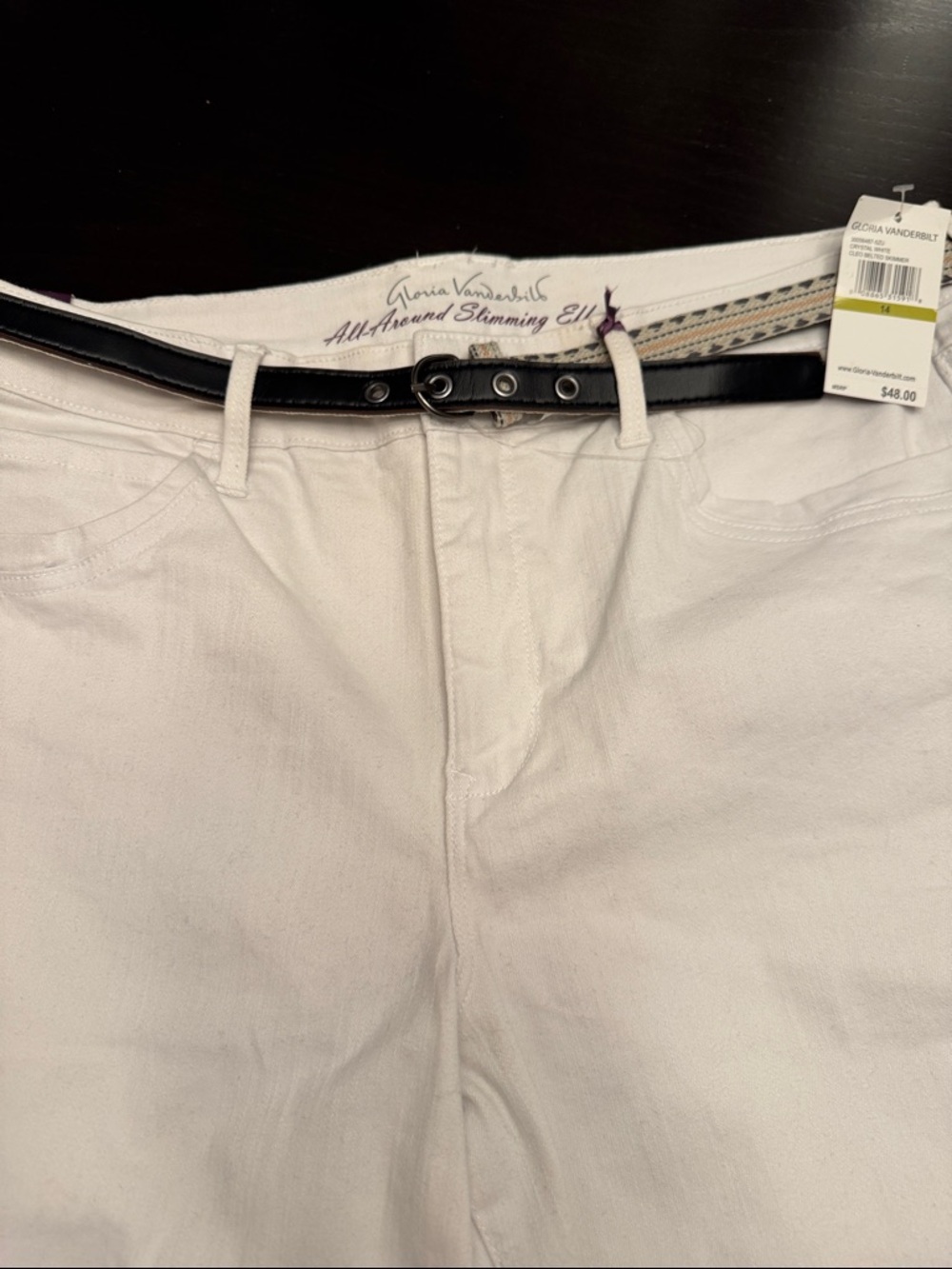Gloria Vanderbilt White Slimming Cleo Belted Skimmer jeans